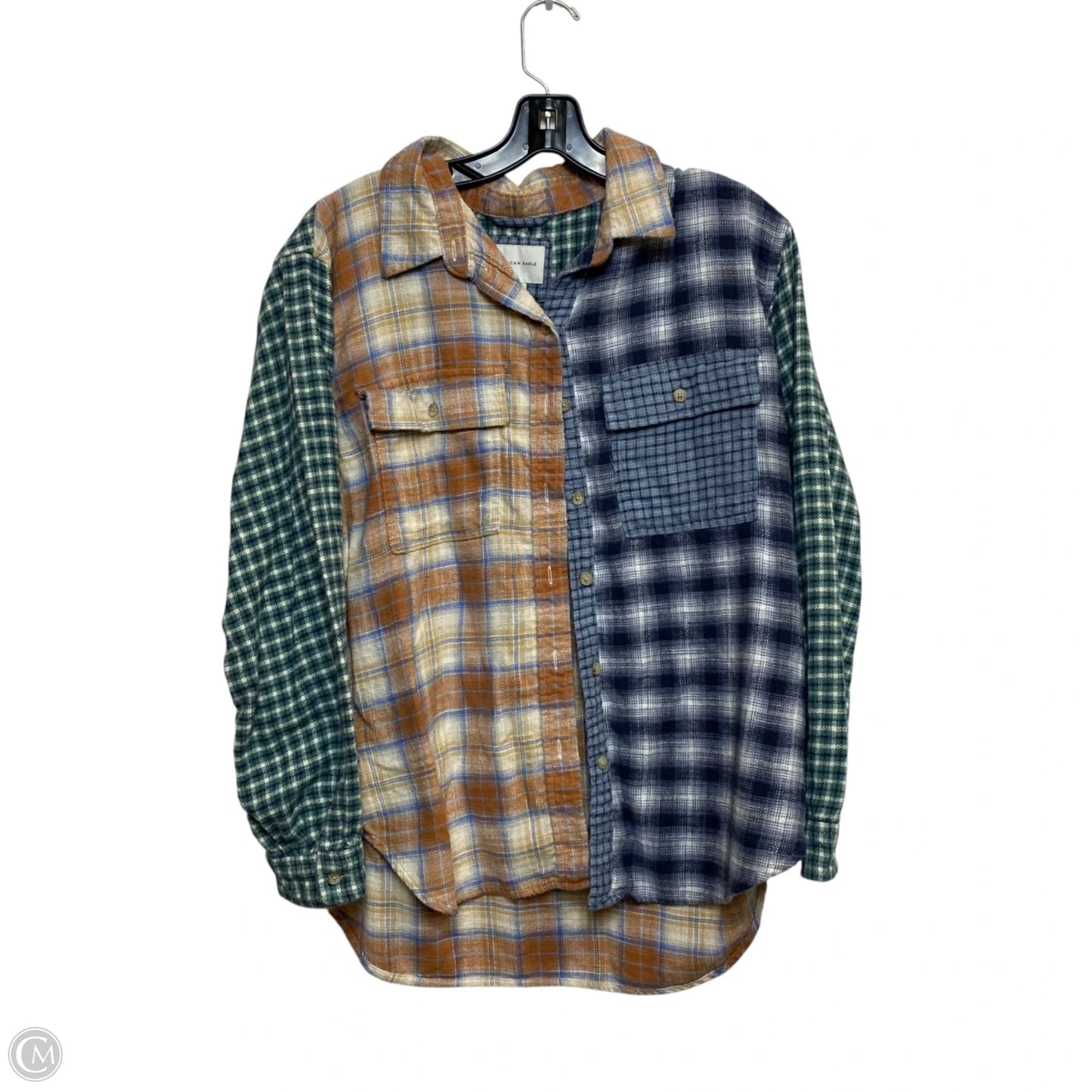 Top Long Sleeve By American Eagle In Blue & Green, Size: M