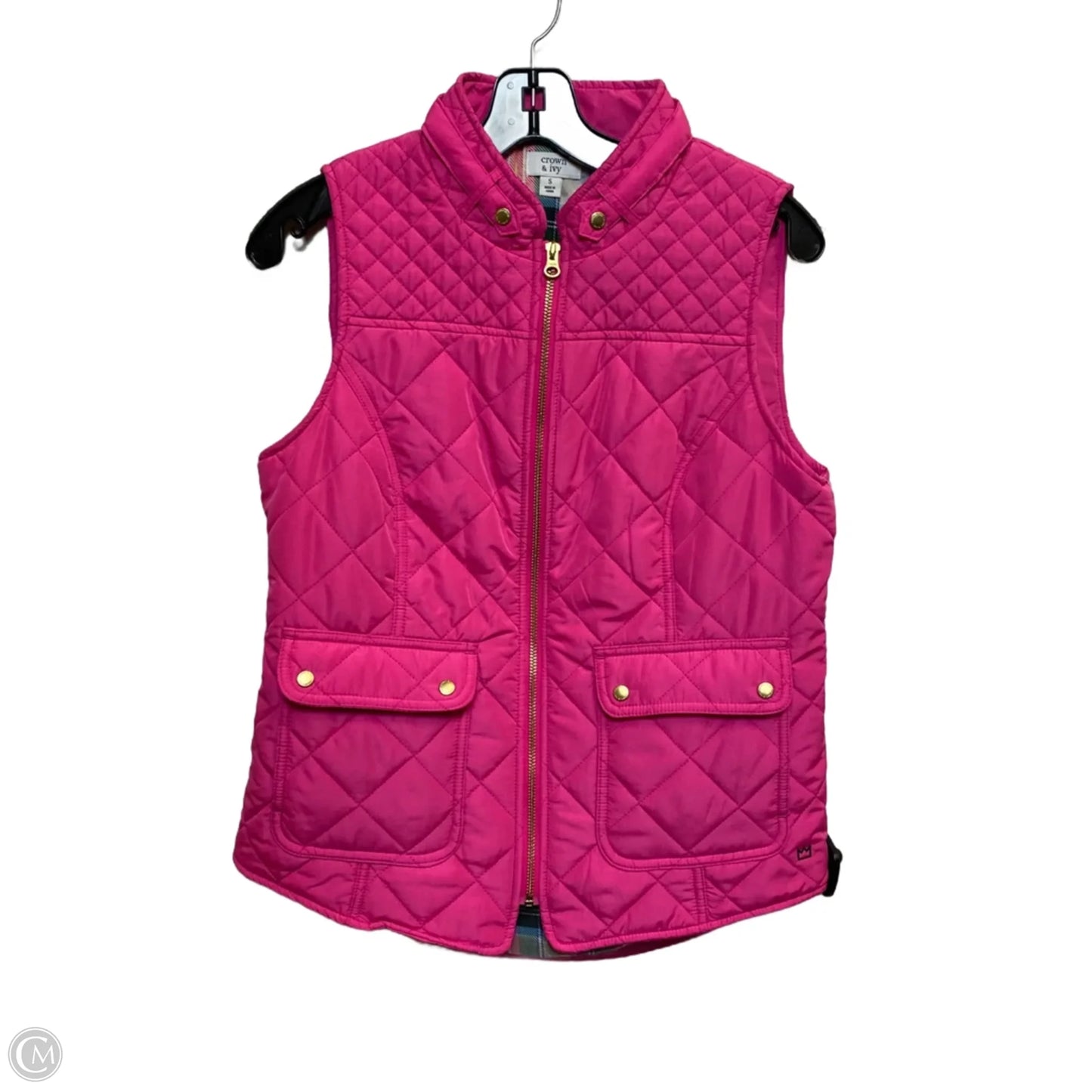 Vest Puffer & Quilted By Crown And Ivy In Plaid Pattern, Size: S