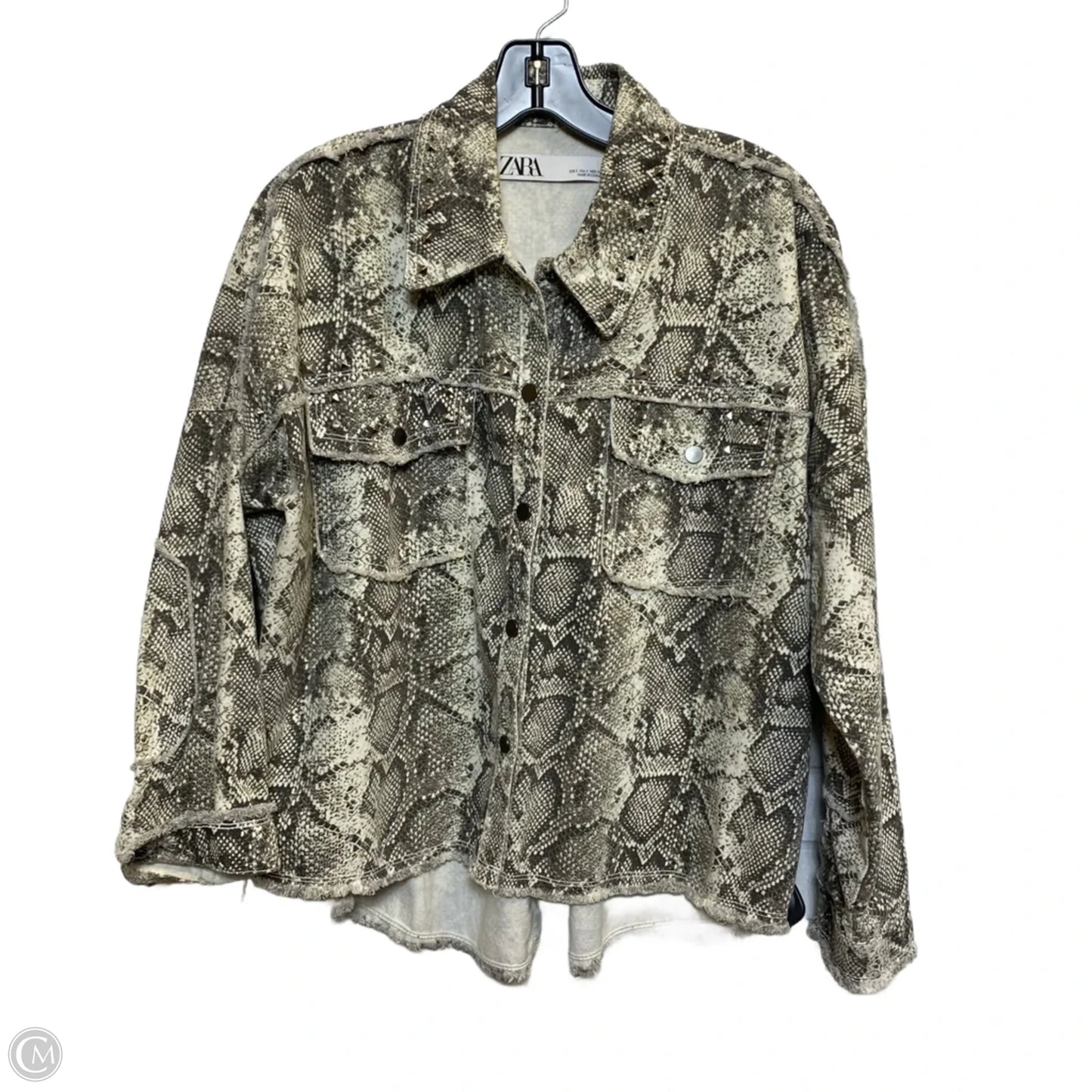 Jacket Denim By Zara In Snakeskin Print, Size: S