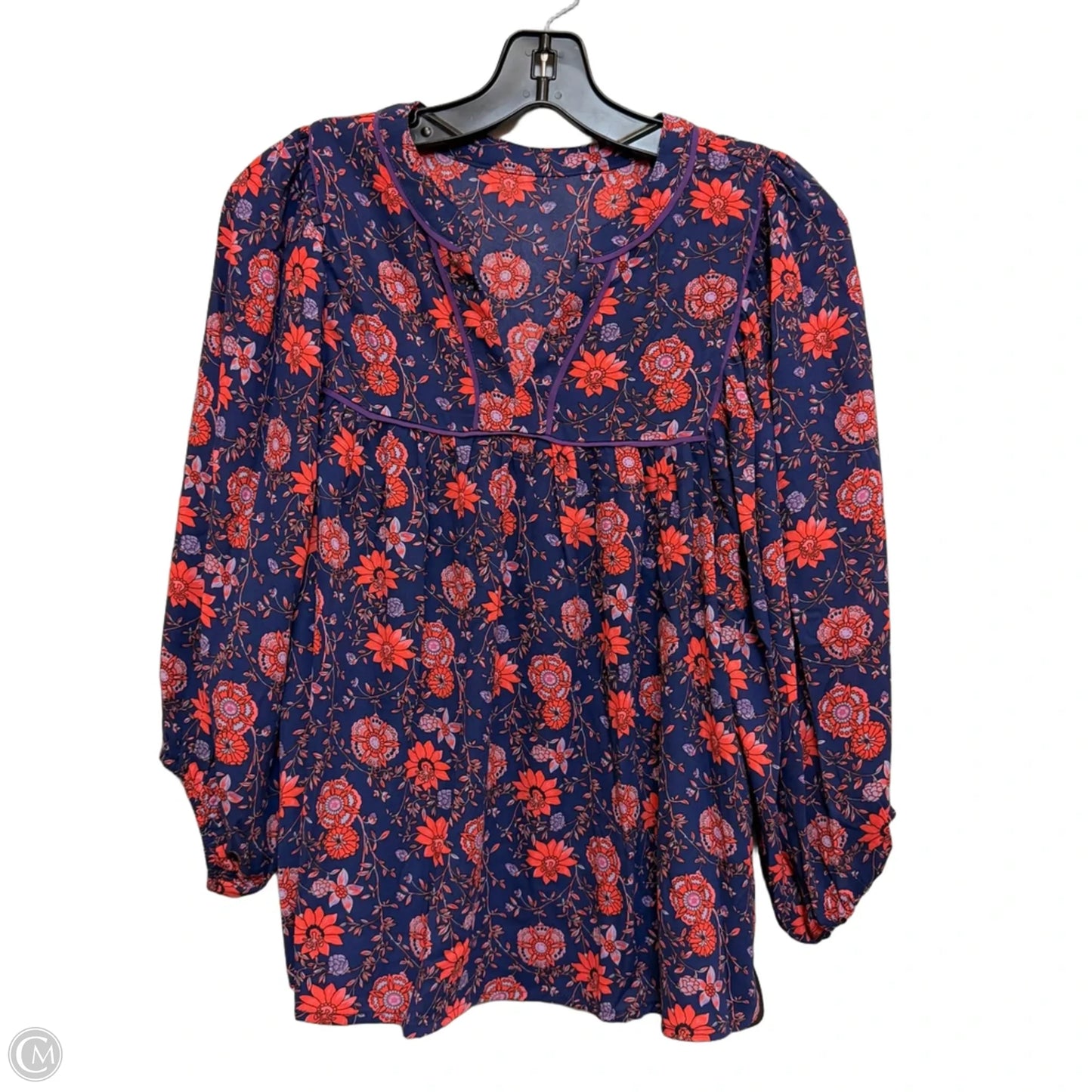 Blouse 3/4 Sleeve By Cmf In Blue & Orange, Size: M