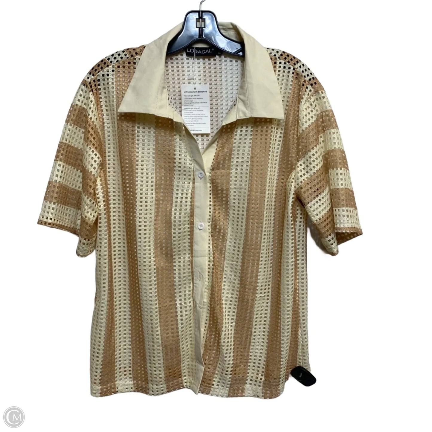 Top Short Sleeve By Loragal In Brown & Cream, Size: Xl