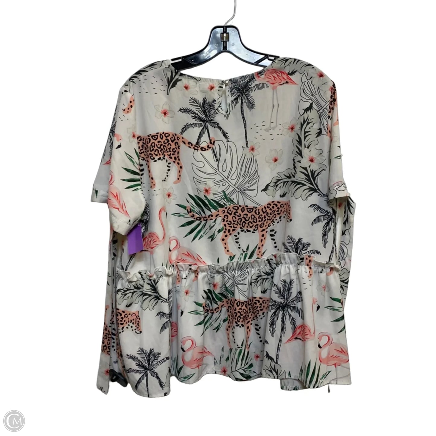 Top Short Sleeve By Cmf In Pink & White, Size: 1x
