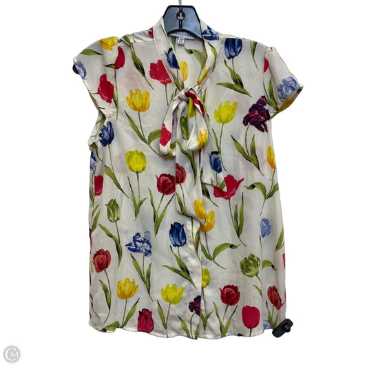Top Sleeveless By Maison Damelie In Cream & Pink, Size: Xs