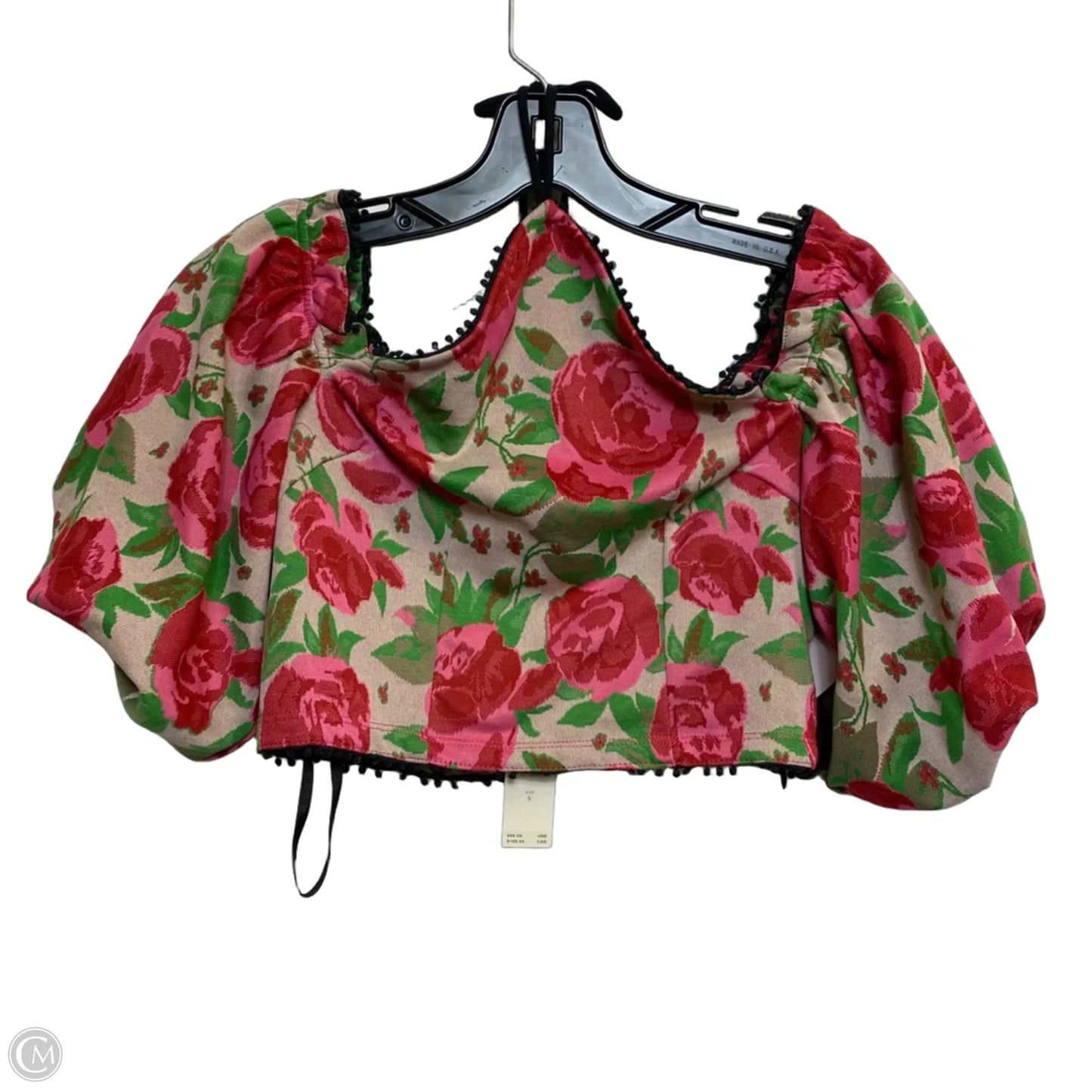Top Short Sleeve By Anthropologie In Green & Pink, Size: S