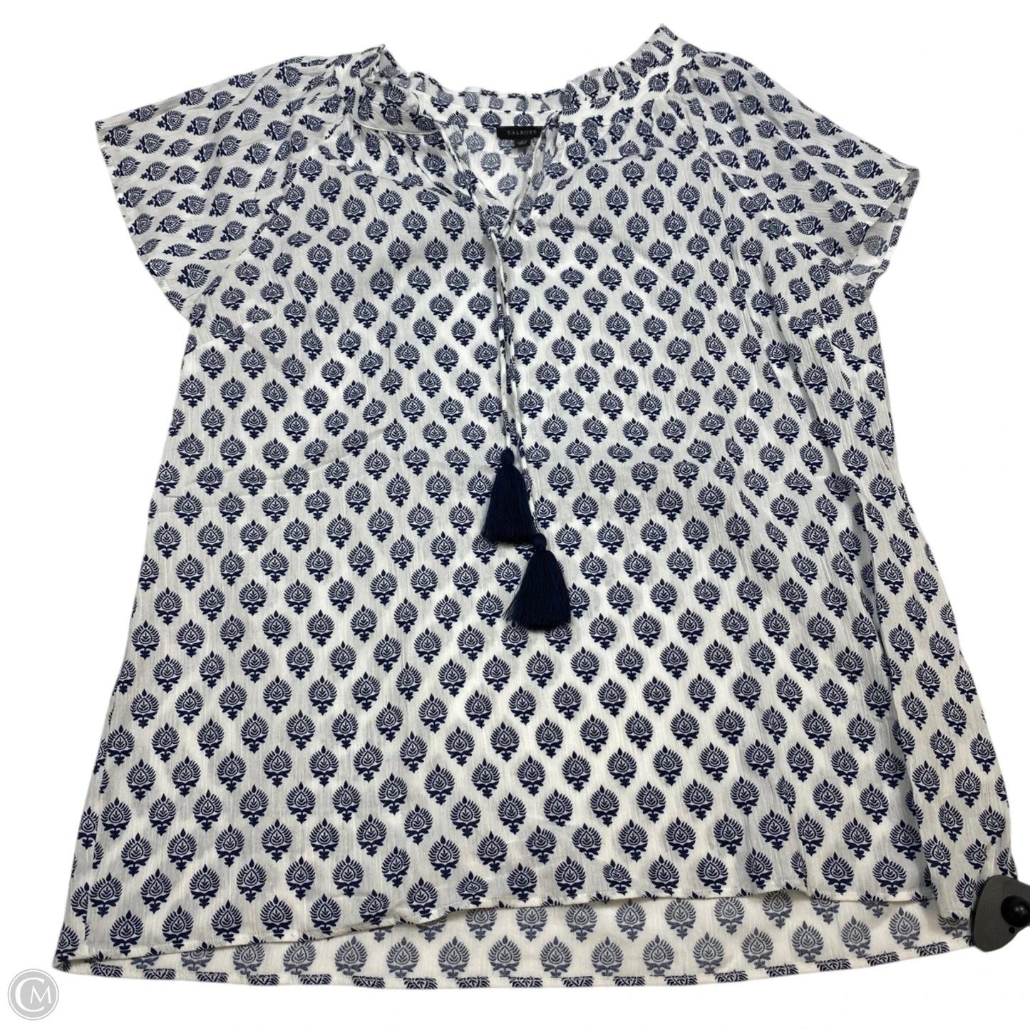 Top Short Sleeve By Talbots In Blue & White, Size: L