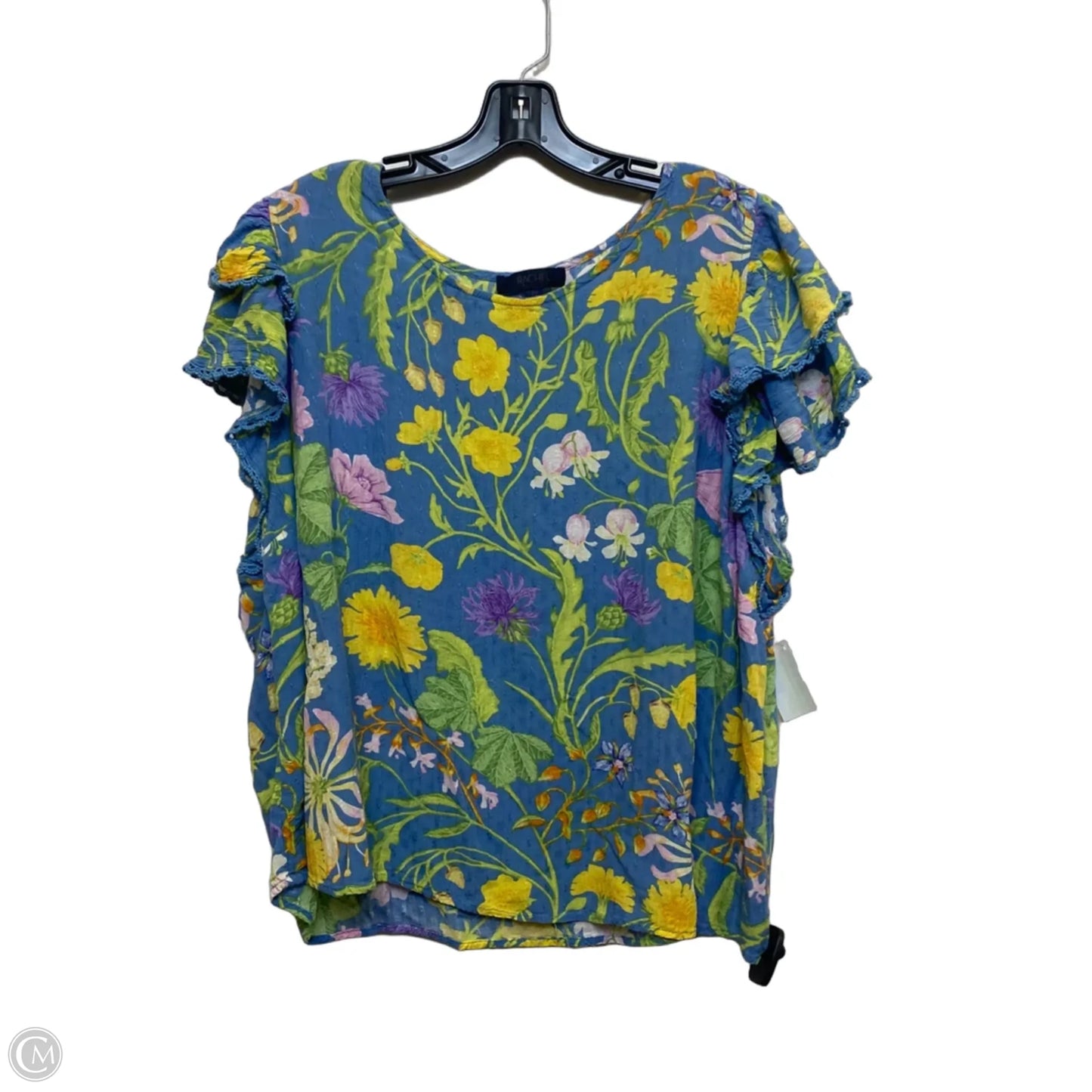 Top Short Sleeve By Rachel Zoe In Blue & Yellow, Size: 2x