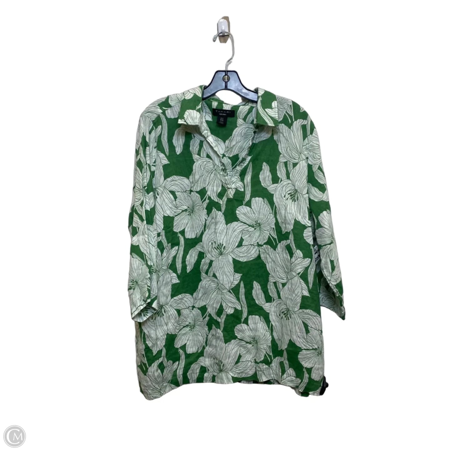 Top 3/4 Sleeve By Tahari In Green, Size: 1x