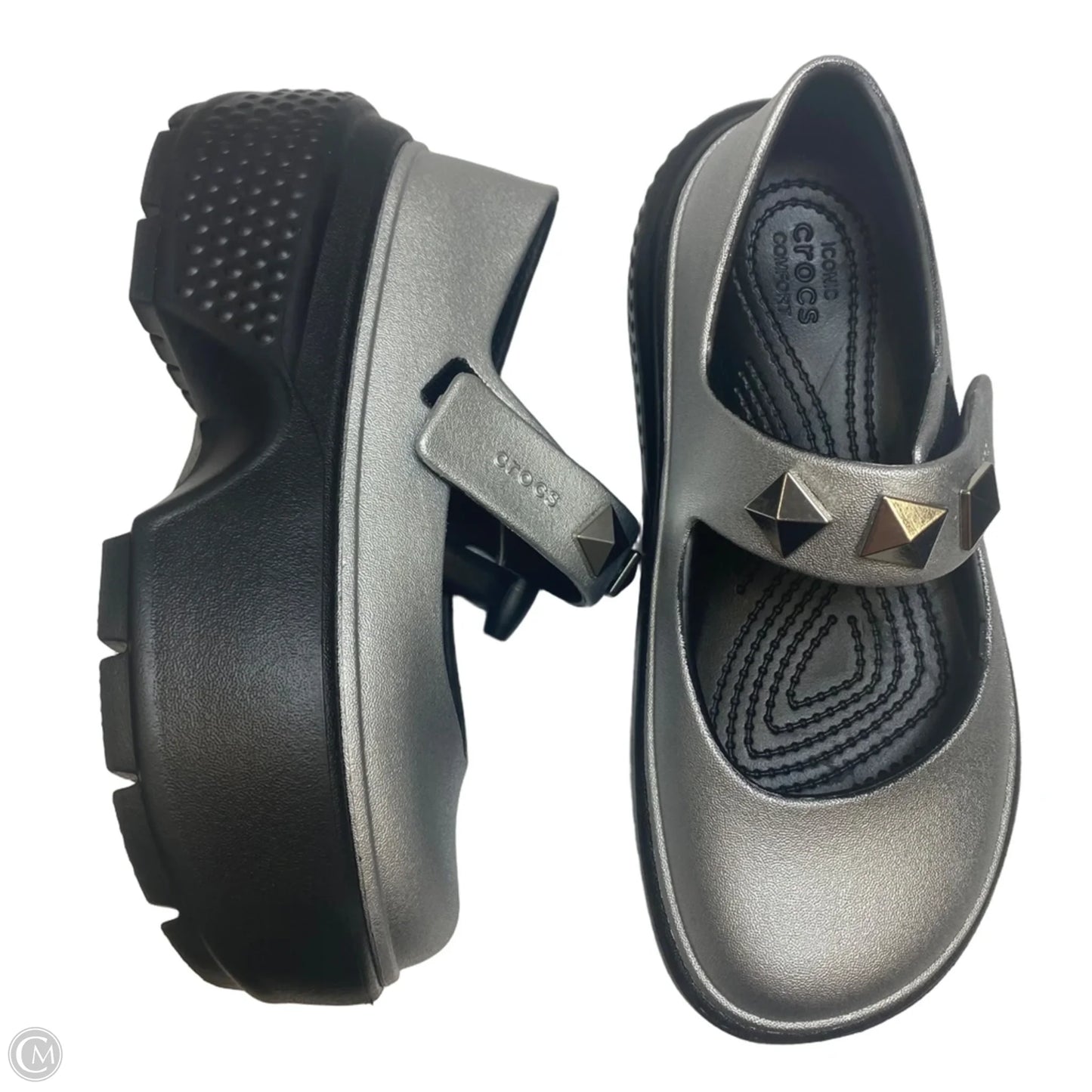 Shoes Heels Platform By Crocs In Grey, Size: 5