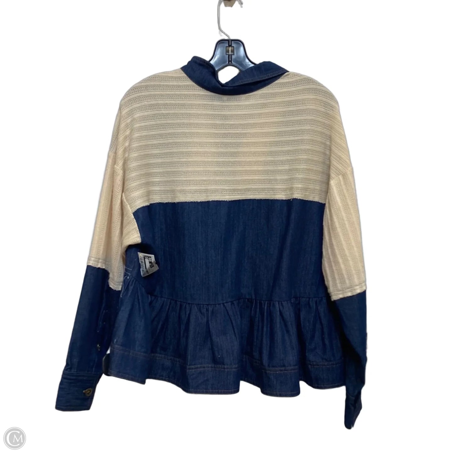 Top Long Sleeve By Davi & Dani In Blue & Cream, Size: S