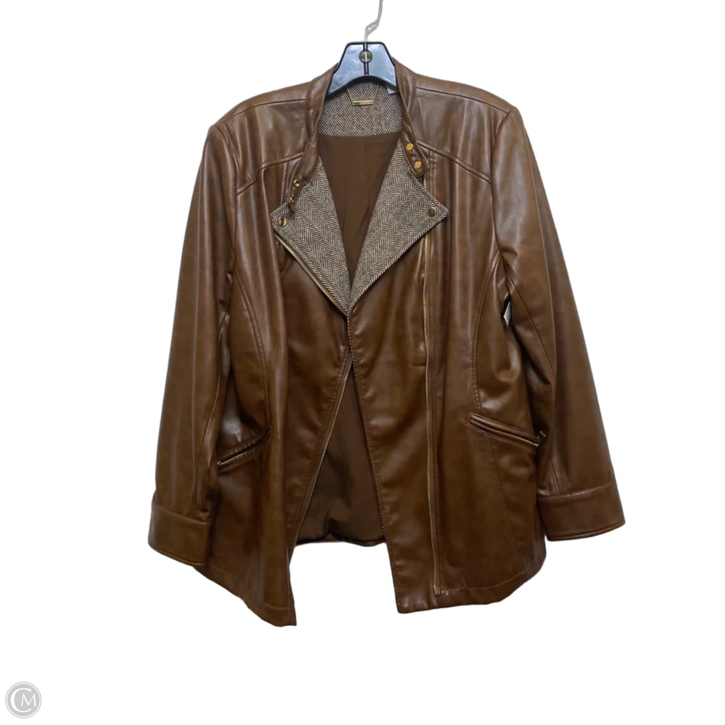 Jacket Moto By Chicos In Brown, Size: L