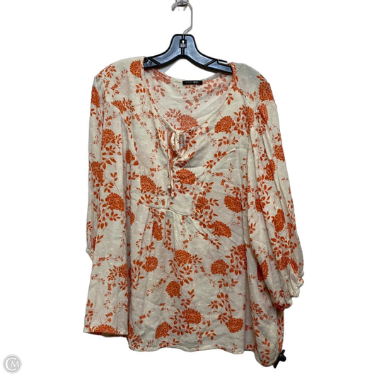 Top 3/4 Sleeve By Papermoon In Cream & Orange, Size: 3x