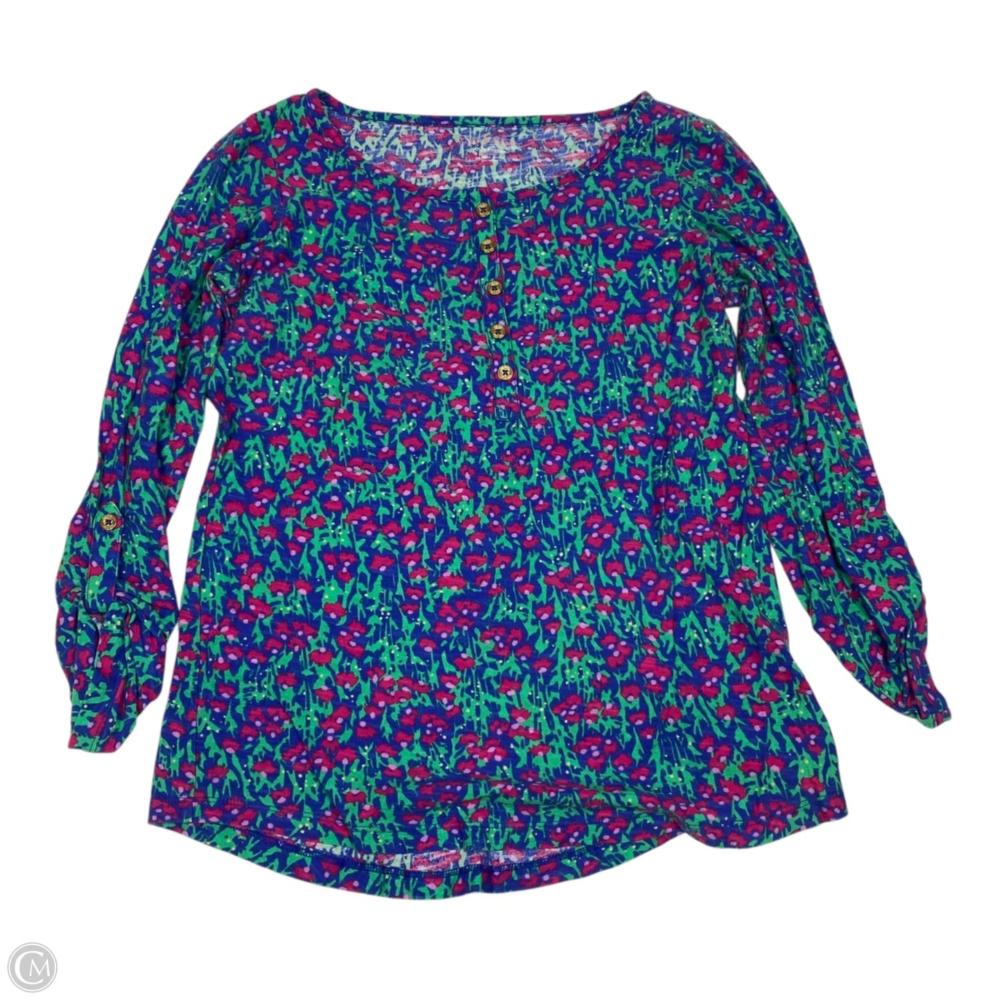 Top 3/4 Sleeve Designer By Lilly Pulitzer In Blue & Green, Size: S