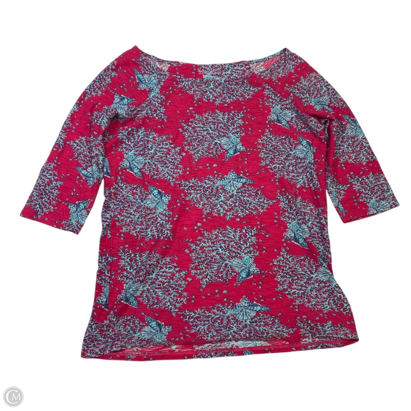 Top Short Sleeve Designer By Lilly Pulitzer In Blue & Pink, Size: S