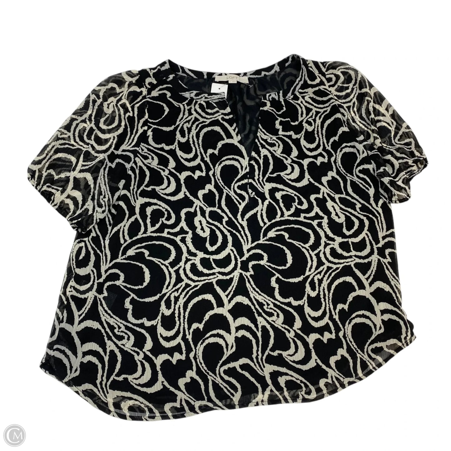 Blouse Short Sleeve By Loft In Black & White, Size: M