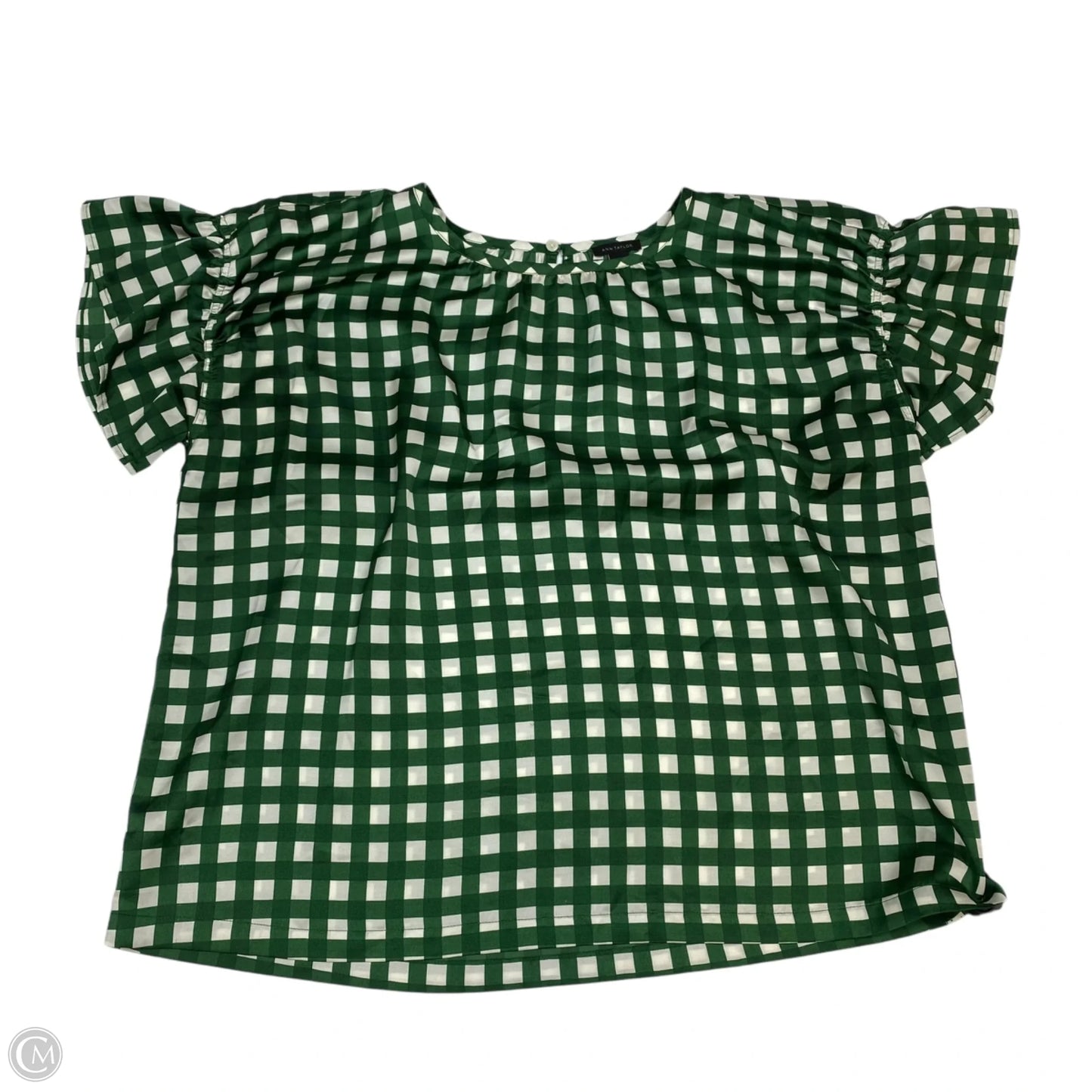 Blouse Short Sleeve By Ann Taylor In Green & White, Size: M