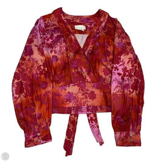 Blouse Long Sleeve By Anthropologie In Pink & Red, Size: Xl