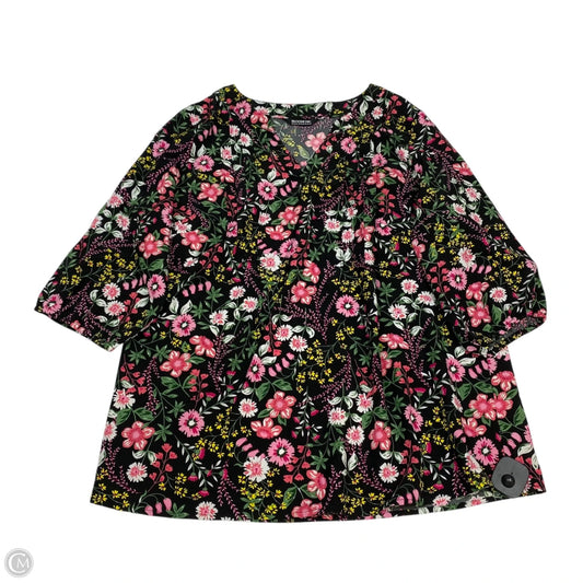 Top 3/4 Sleeve By Bloomchic In Black & Pink, Size: L