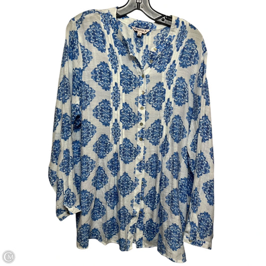 Top Long Sleeve By Nanette By Nanette Lepore In Blue & White, Size: Xl