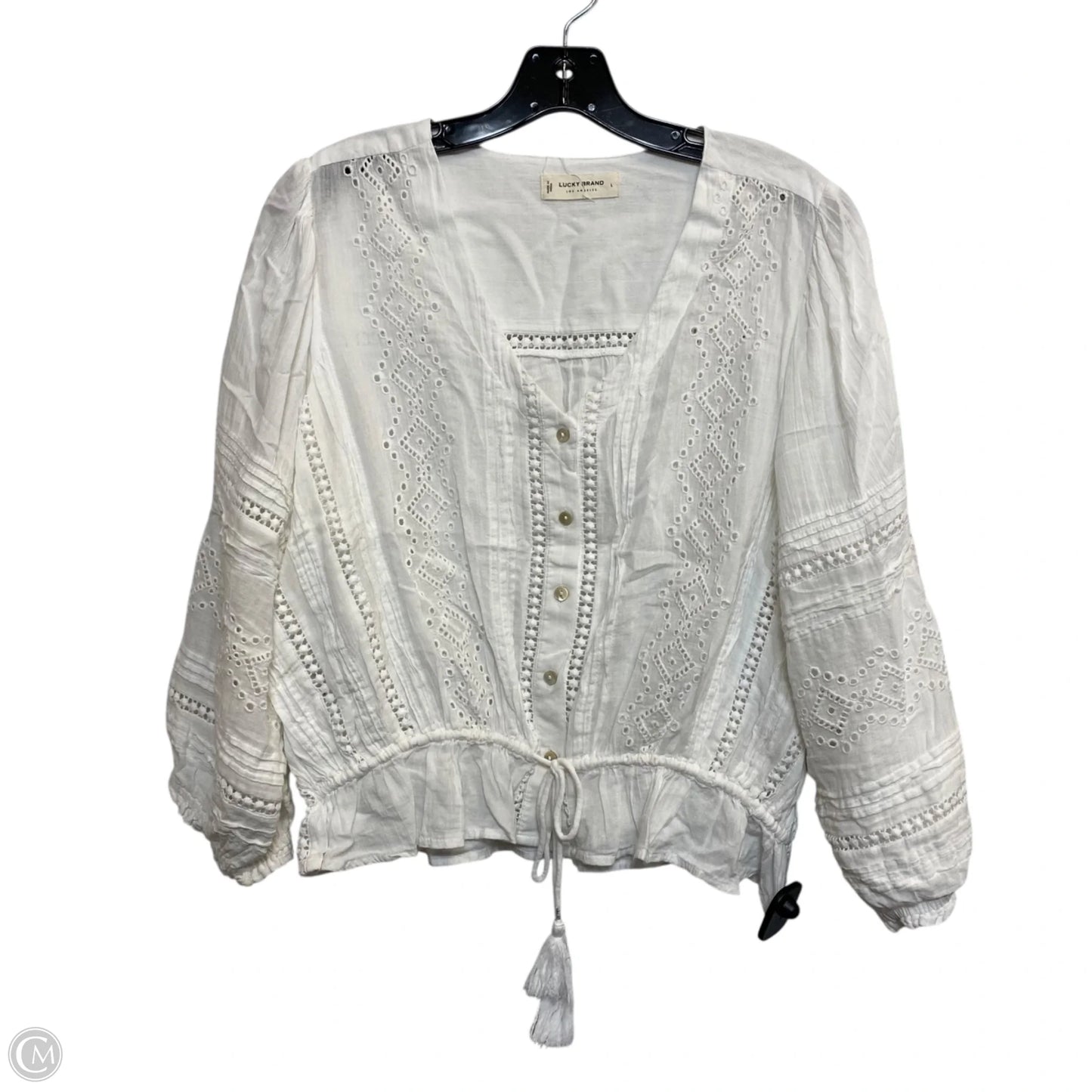 Top Long Sleeve By Lucky Brand In White, Size: L
