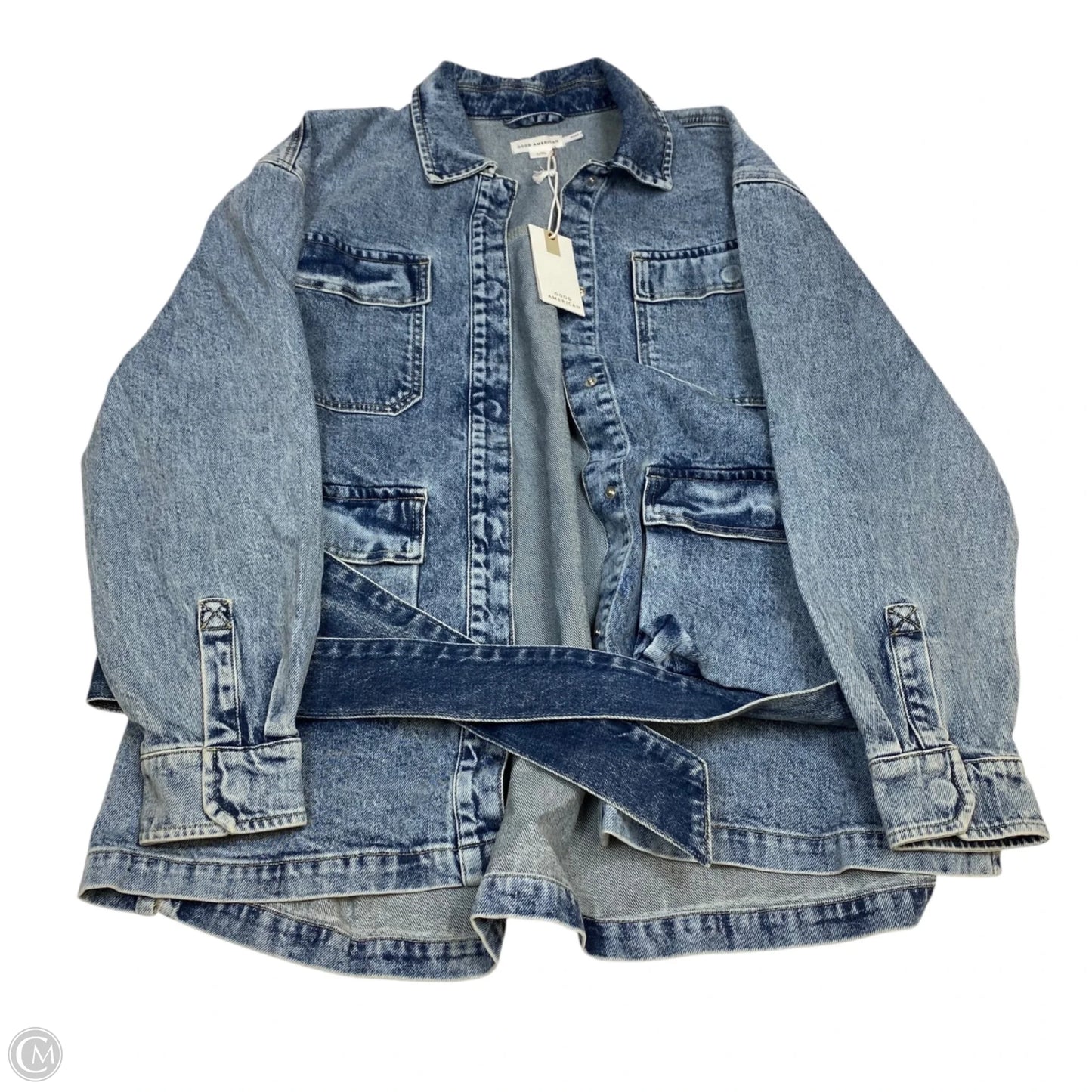 Jacket Designer By Good American In Blue Denim, Size: L