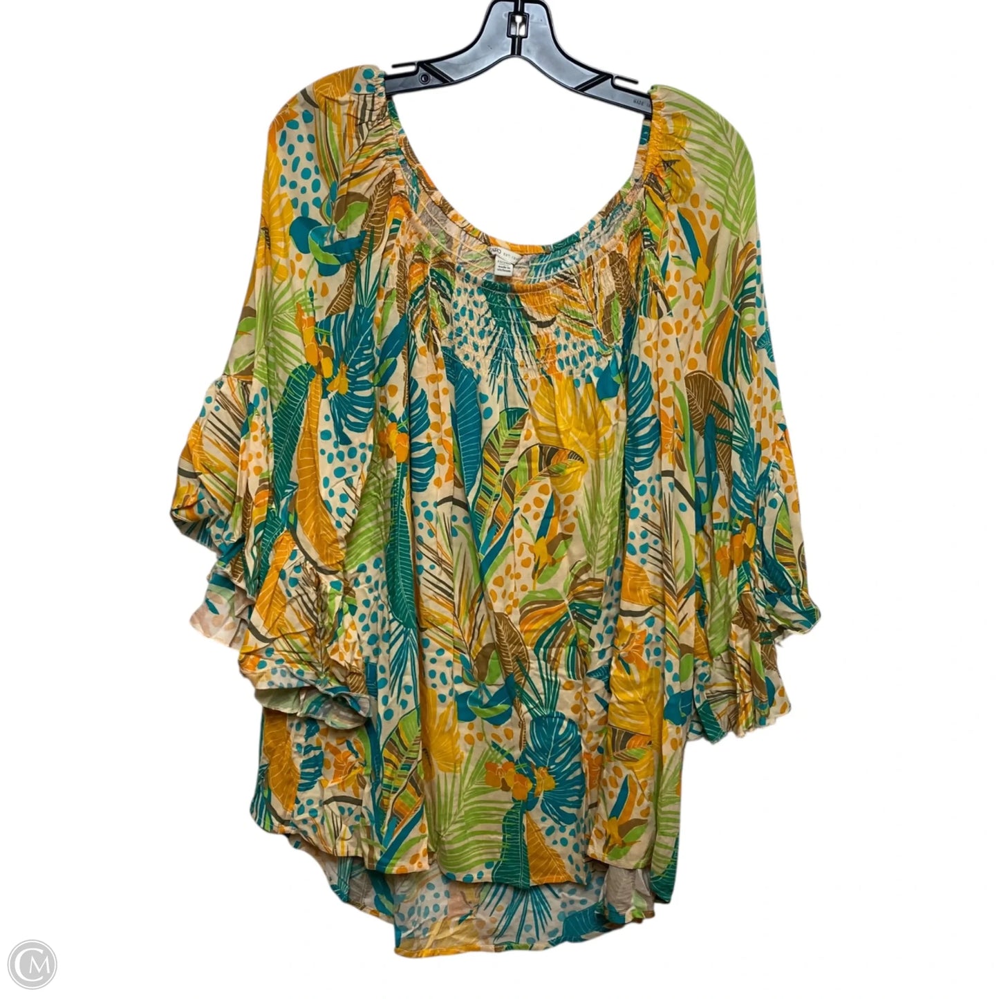 Top Long Sleeve By Cato In Green & Orange, Size: 3x