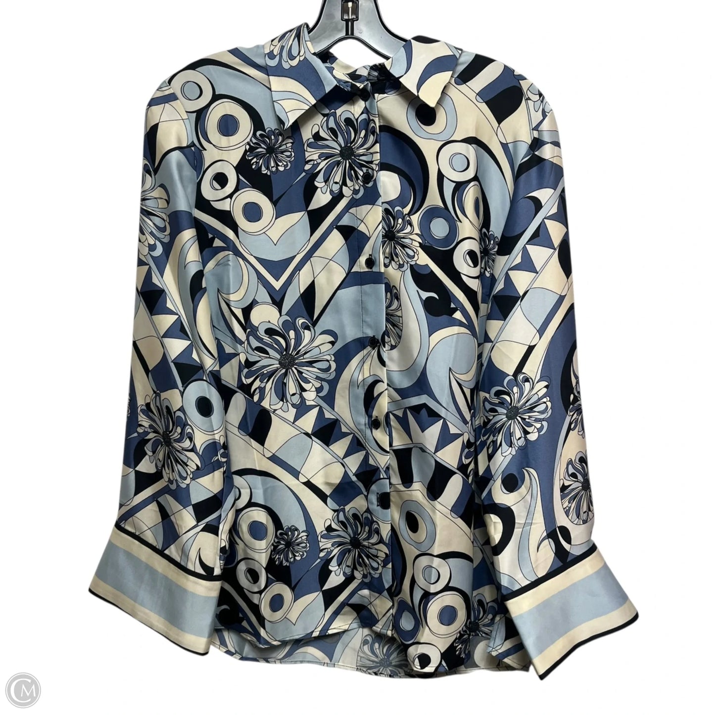 Top Long Sleeve By H&m In Blue & Cream, Size: S