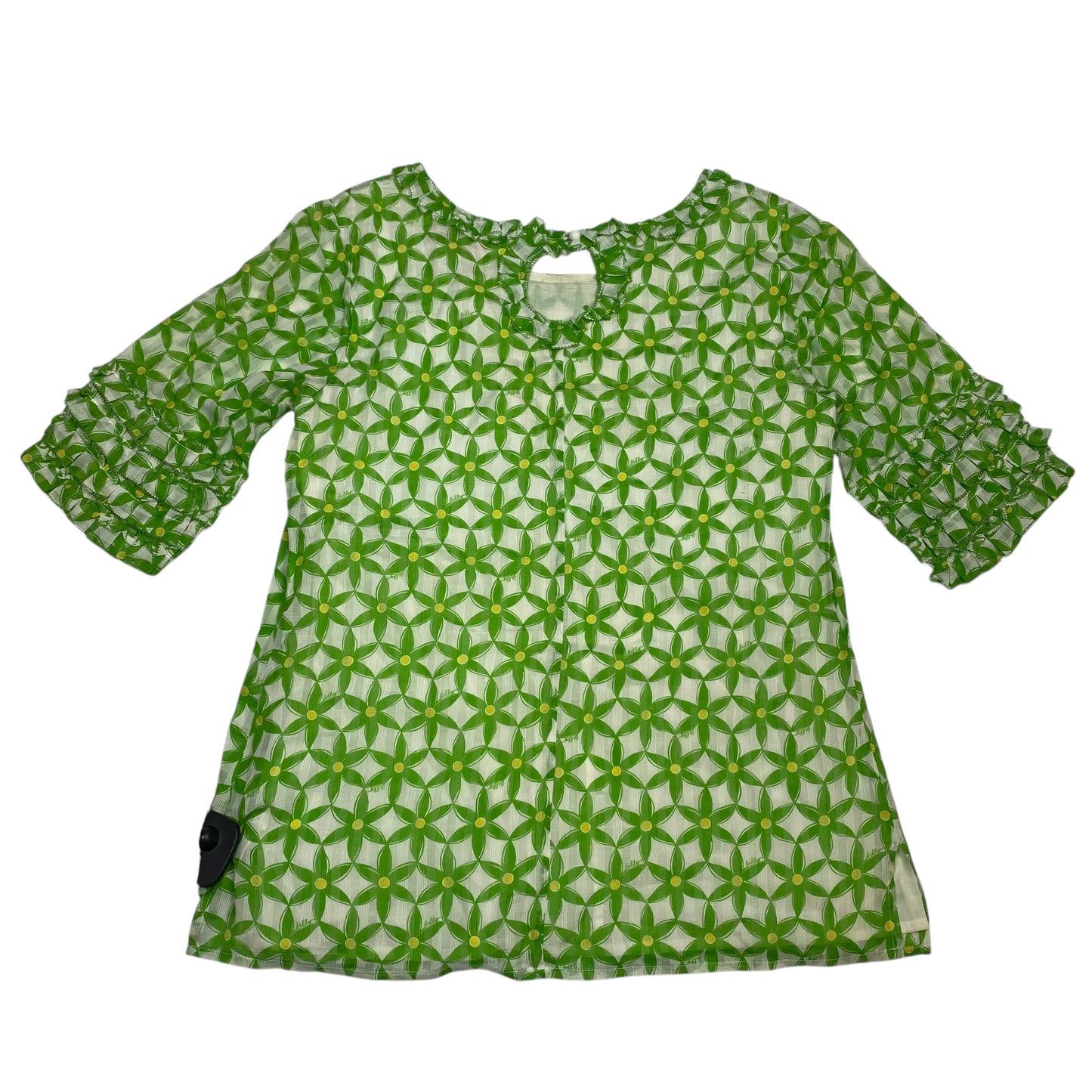 Top Short Sleeve Designer By Lilly Pulitzer In Cream & Green, Size: S