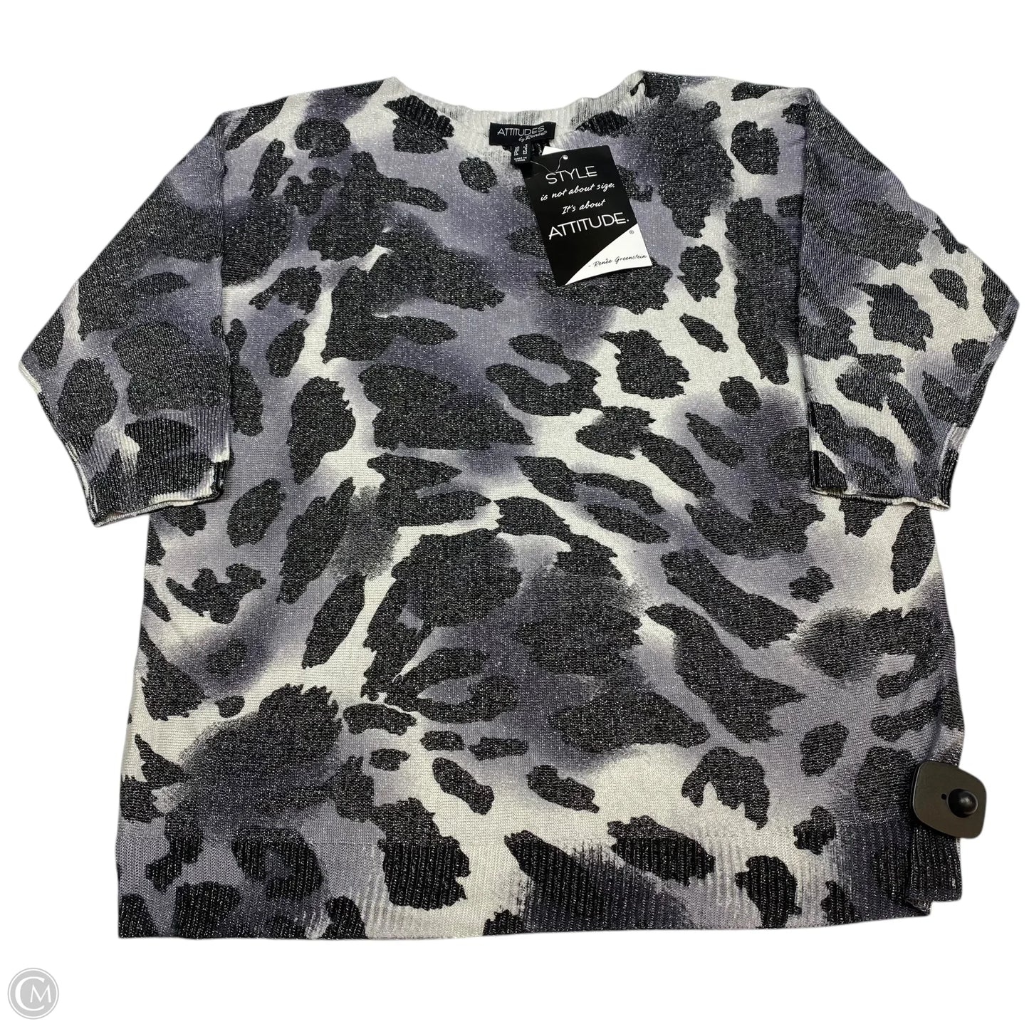 Top 3/4 Sleeve By Attitudes In Black & Grey, Size: S