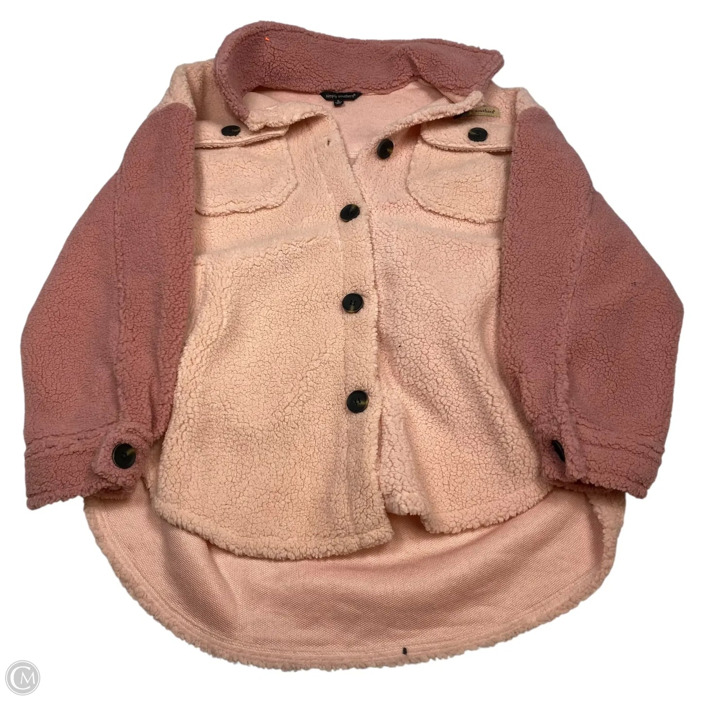 Jacket Shirt By Simply Southern In Pink, Size: L