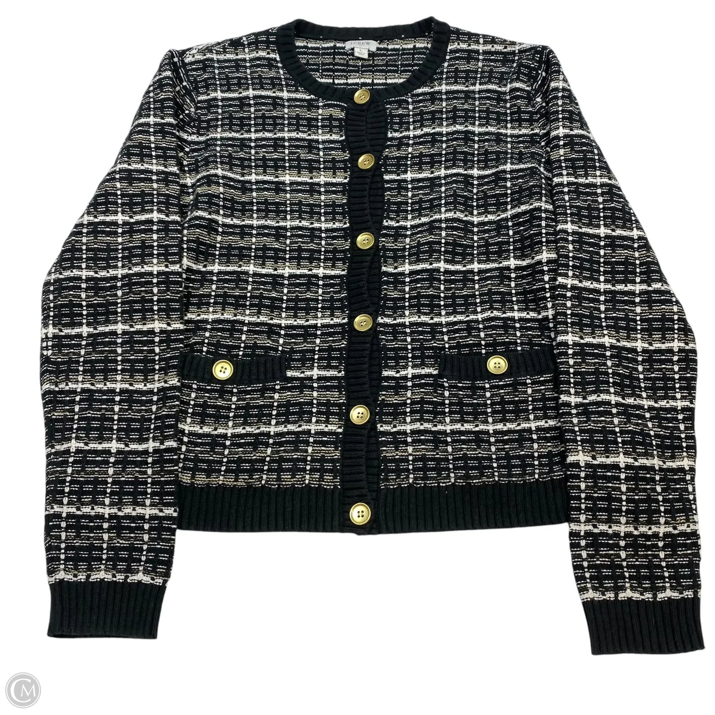 Sweater Cardigan By J. Crew In Black & White, Size: L