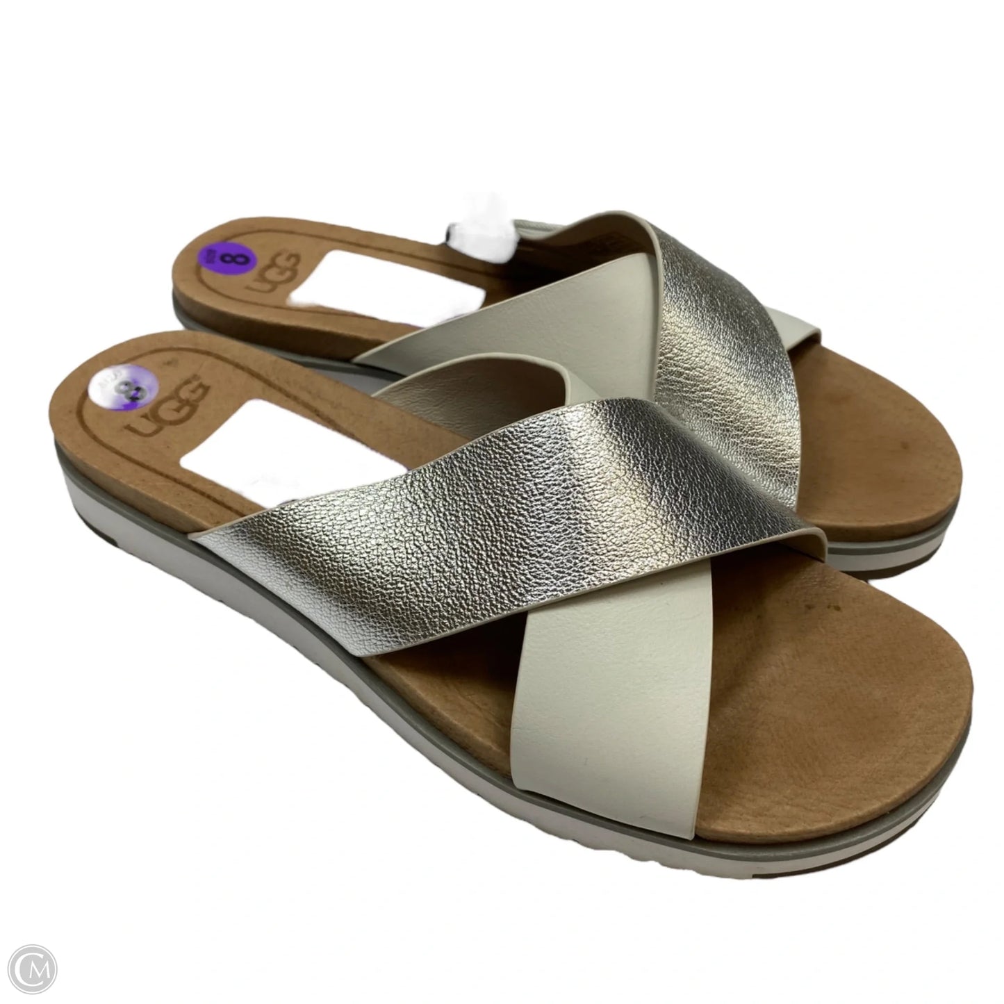 Sandals Designer By Ugg In Silver & White, Size: 8