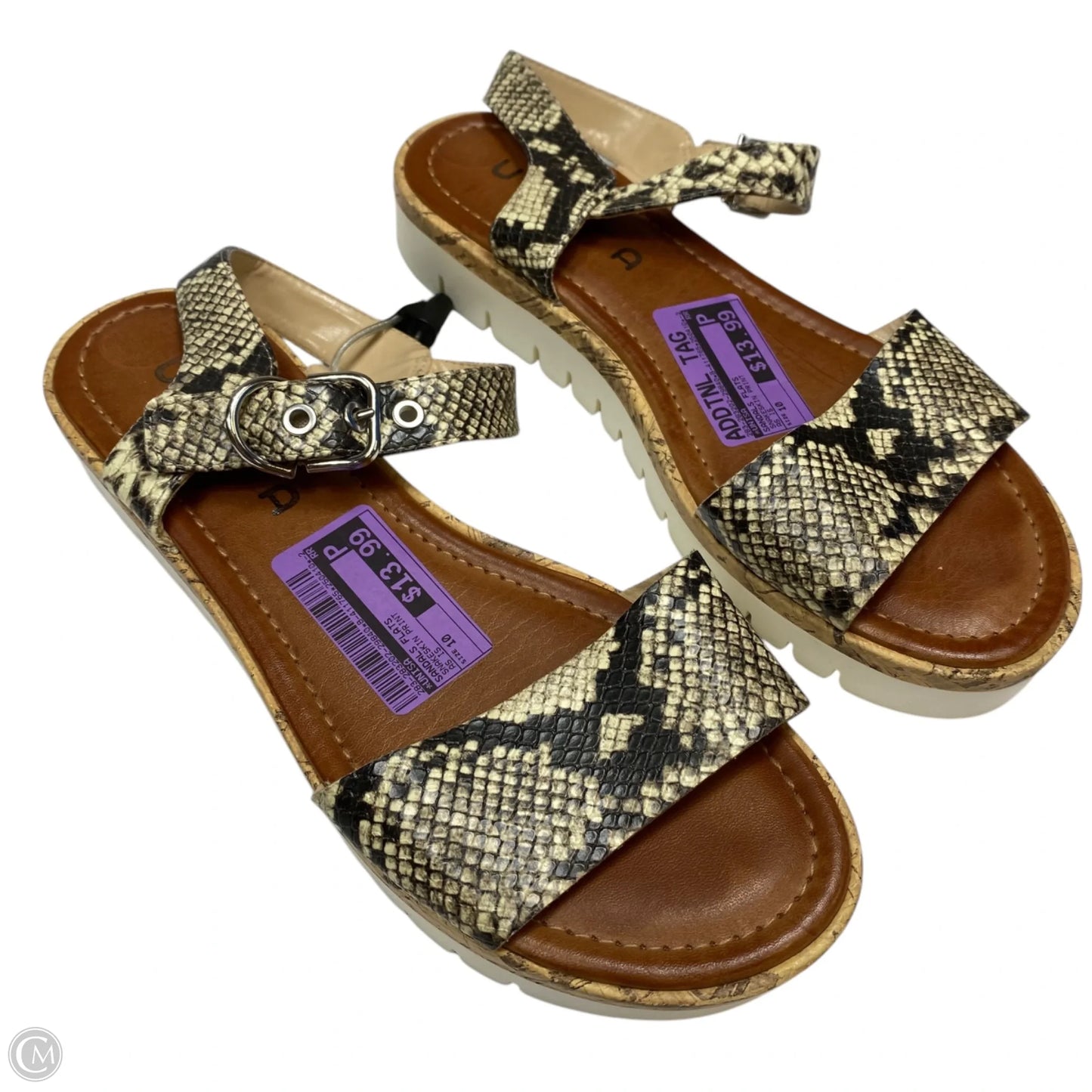 Sandals Flats By Unisa In Snakeskin Print, Size: 10