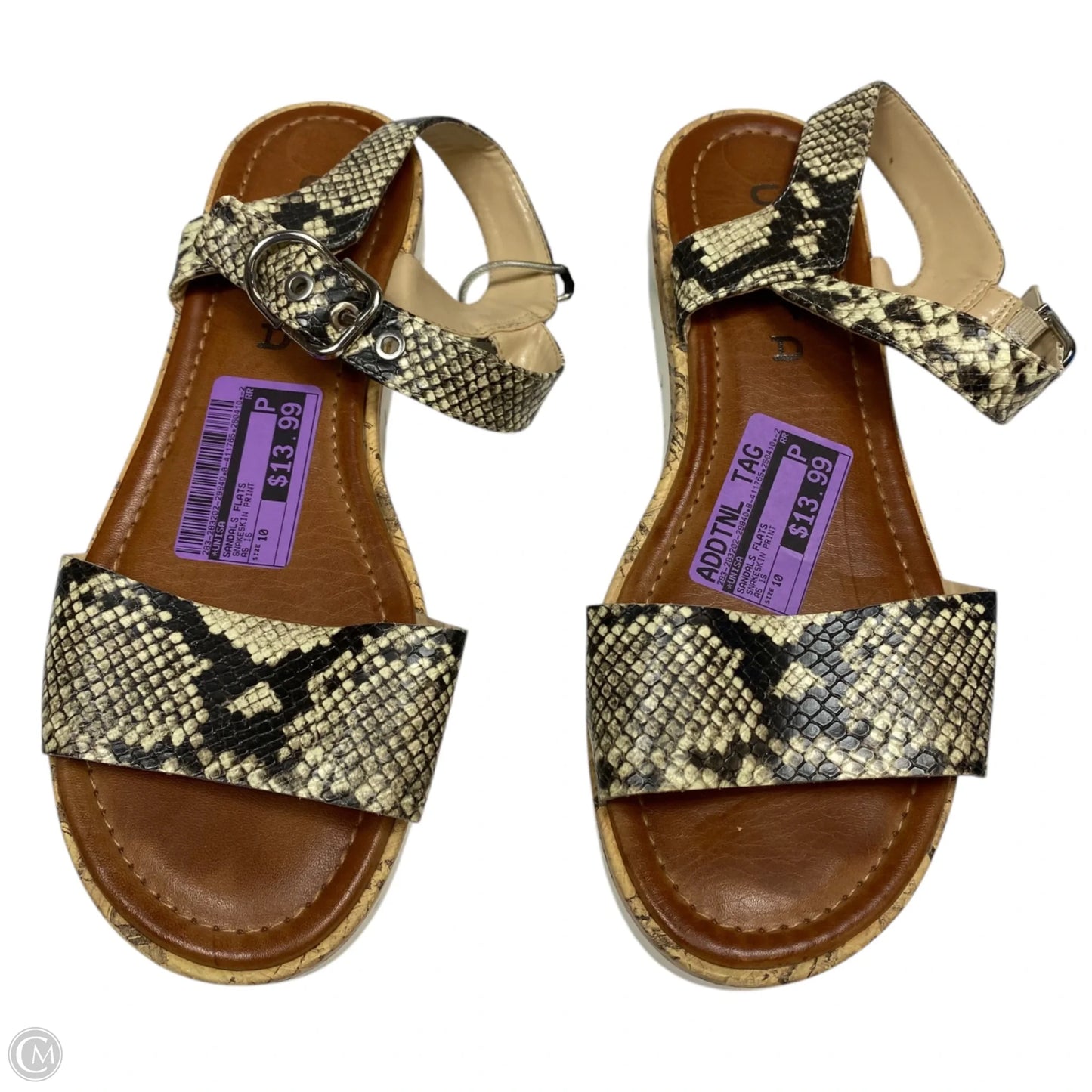 Sandals Flats By Unisa In Snakeskin Print, Size: 10