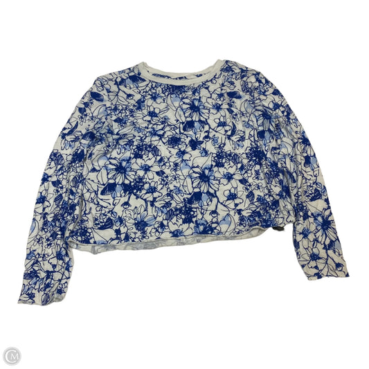 Top Long Sleeve By Maeve In Blue & White, Size: M