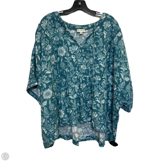 Top Short Sleeve By Wonderly In Blue & White, Size: 3x
