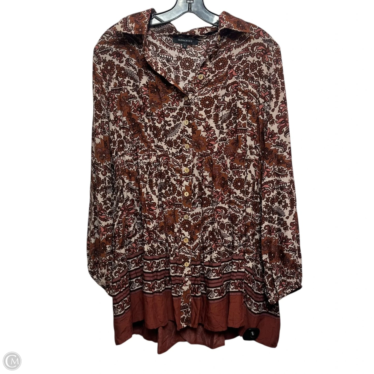 Top Long Sleeve By Olivaceous In Red & Tan, Size: M