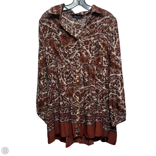 Top Long Sleeve By Olivaceous In Red & Tan, Size: M