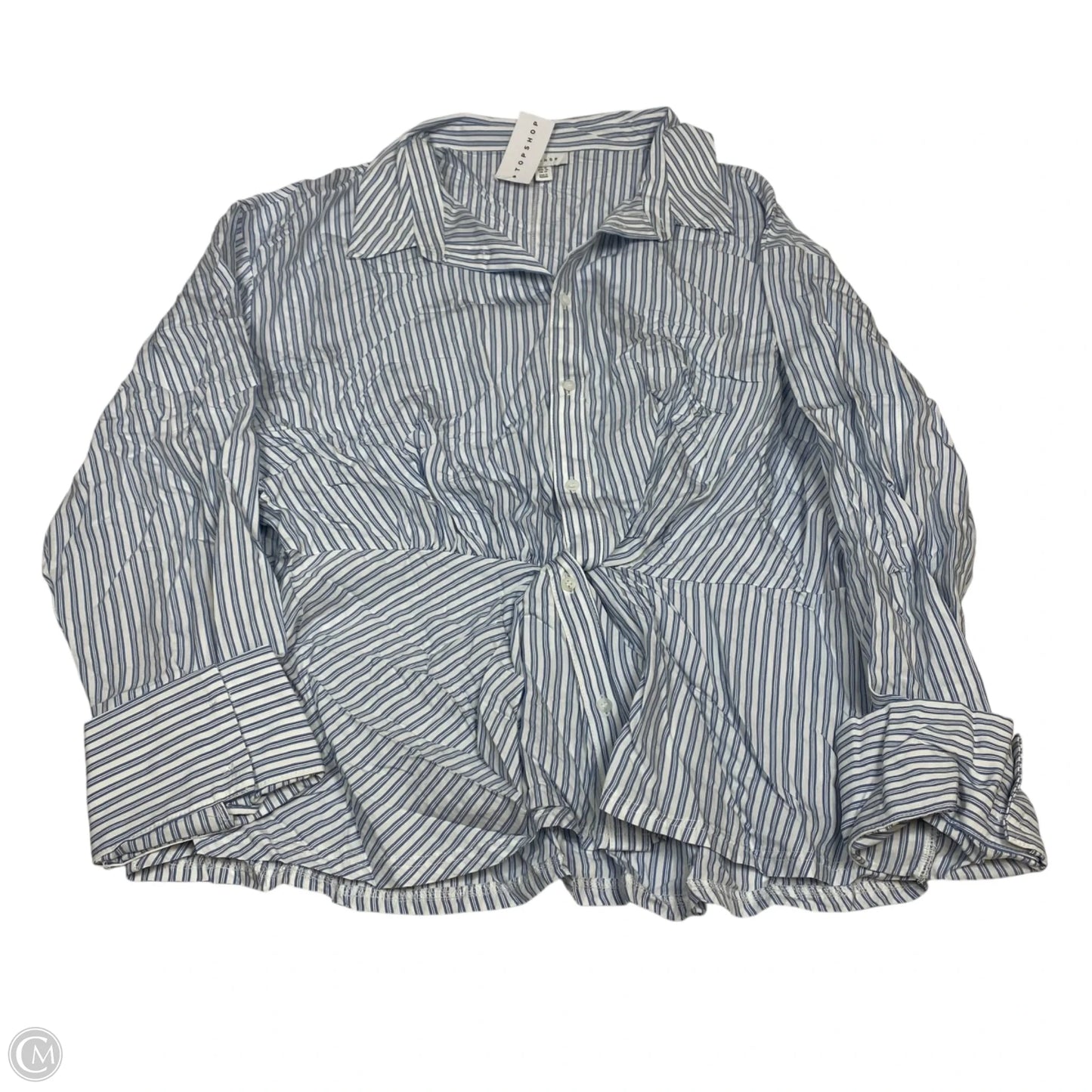 Top Long Sleeve By Top Shop In Blue & White, Size: L