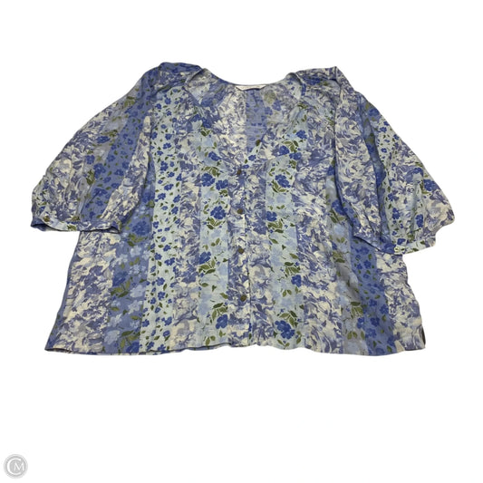 Top 3/4 Sleeve By Lc Lauren Conrad In Blue & White, Size: Xlp