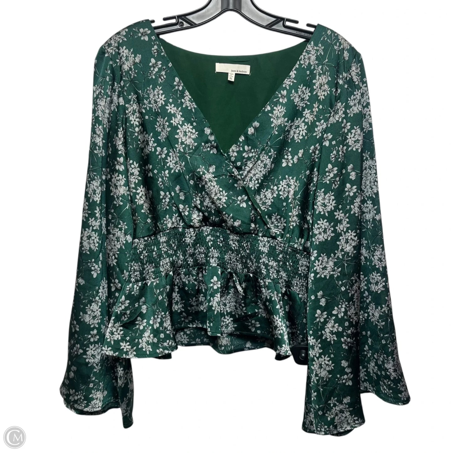 Top Long Sleeve By June & Hudson In Green & Grey, Size: M