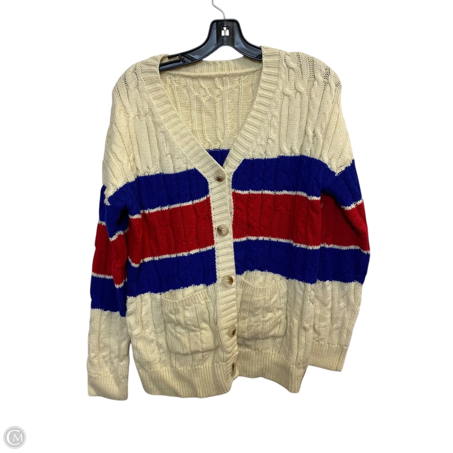 Sweater Cardigan By Cmf In Blue & Cream, Size: S