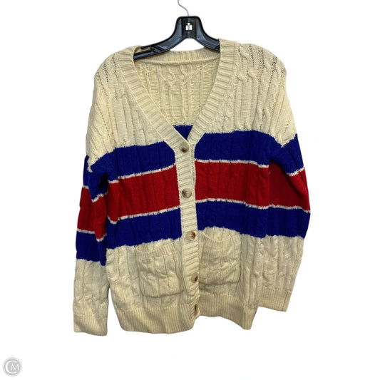 Sweater Cardigan By Cmf In Blue & Cream, Size: S