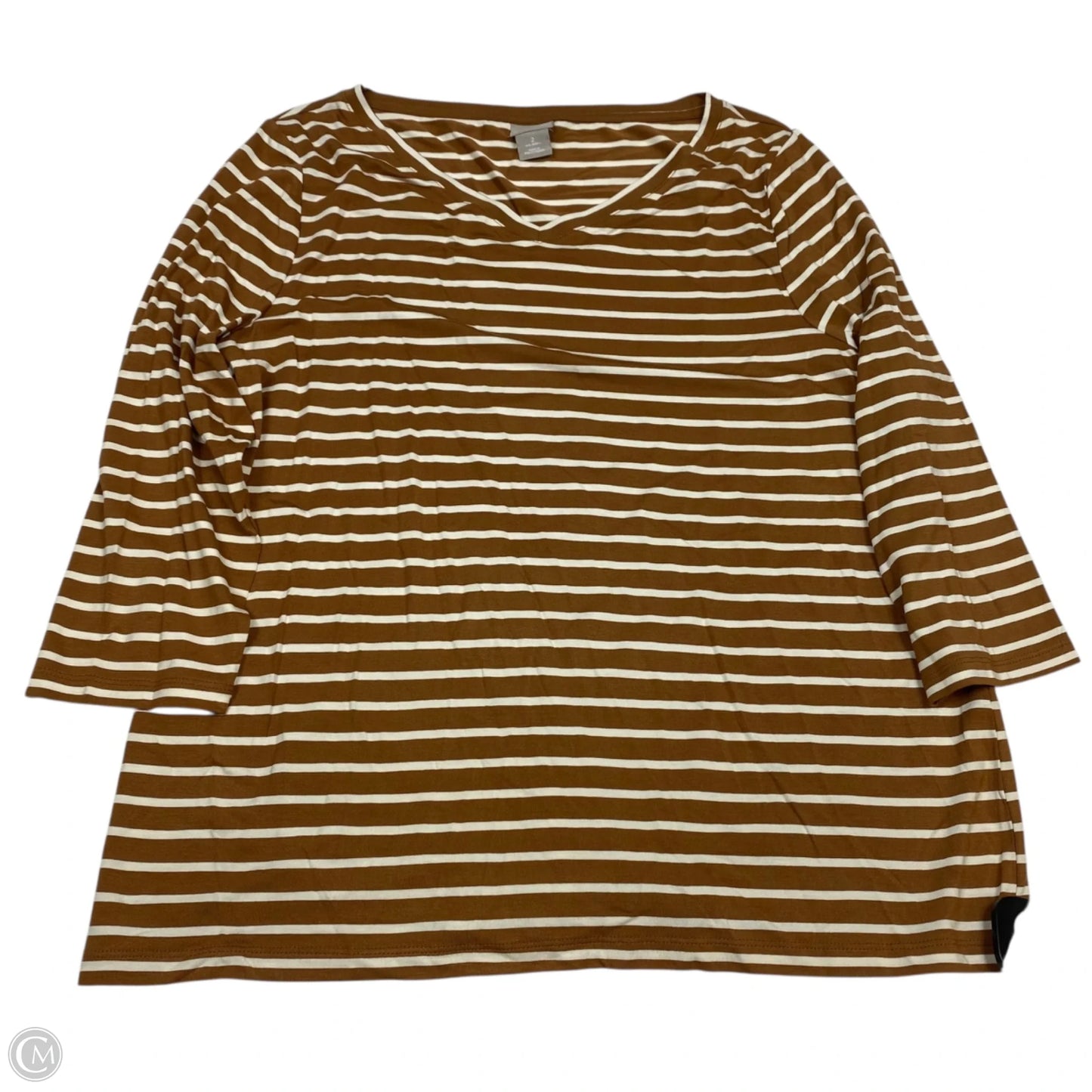Top 3/4 Sleeve Basic By Chicos In Brown & White, Size: L