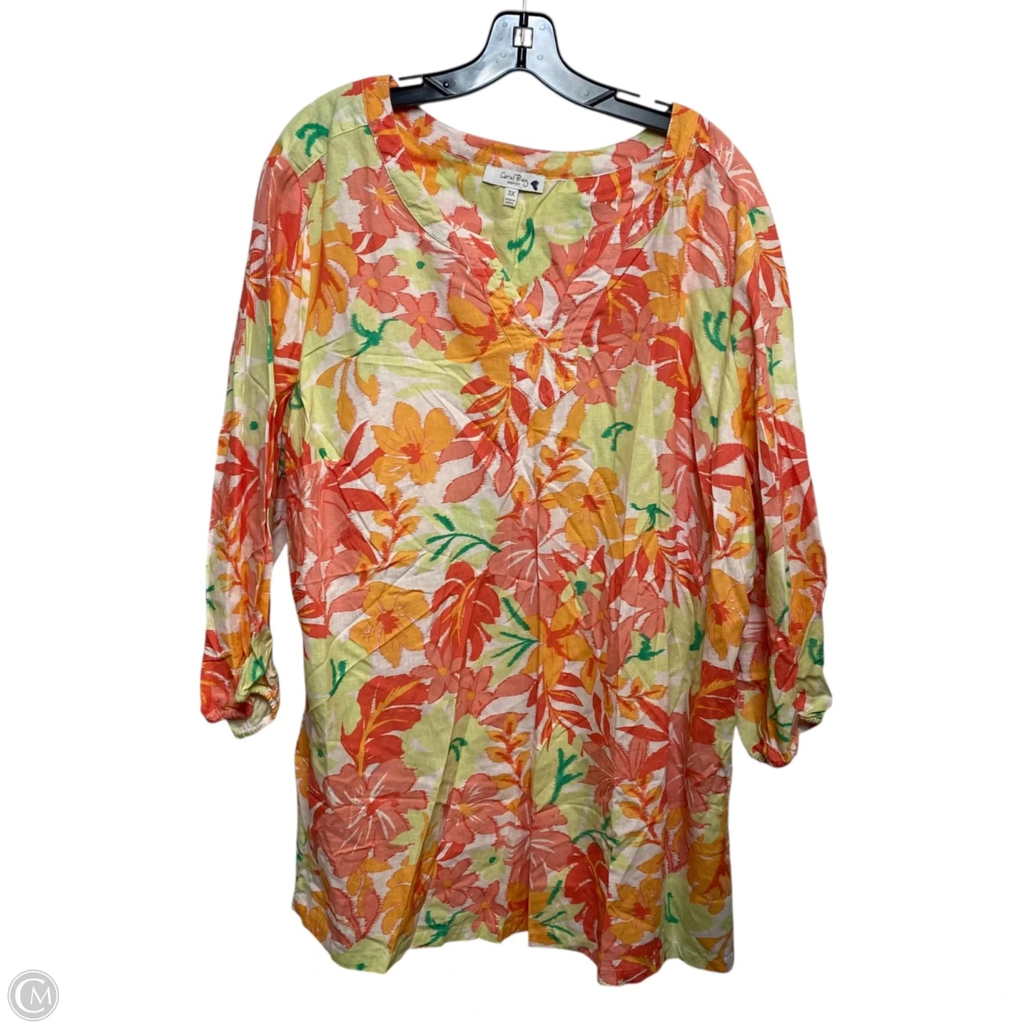 Top 3/4 Sleeve By Coral Bay In Orange & Pink, Size: 3x