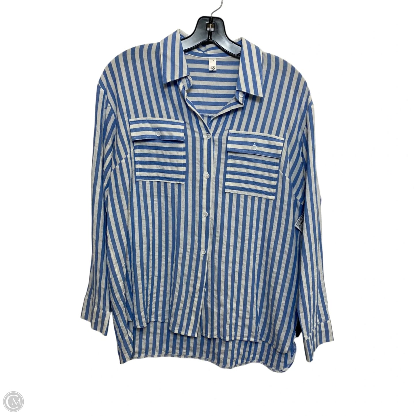 Top Long Sleeve By Cmf In Blue & White, Size: M