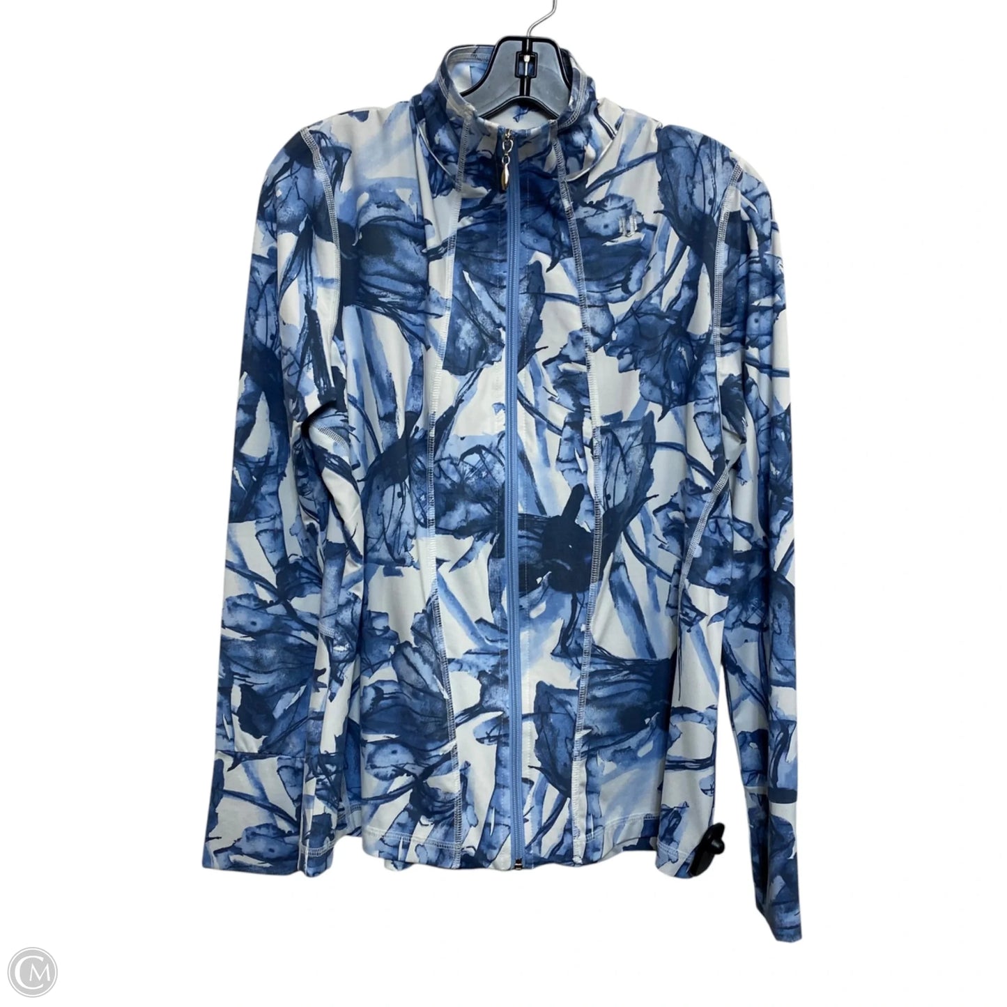 Athletic Jacket By Eleven In Blue & White, Size: L