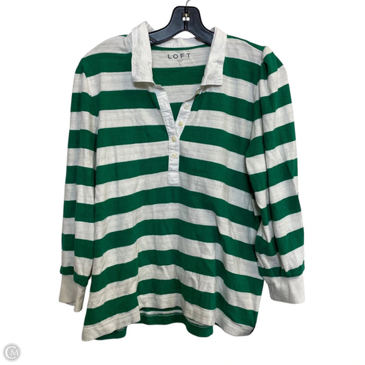 Top Long Sleeve By Loft In Green & White, Size: L