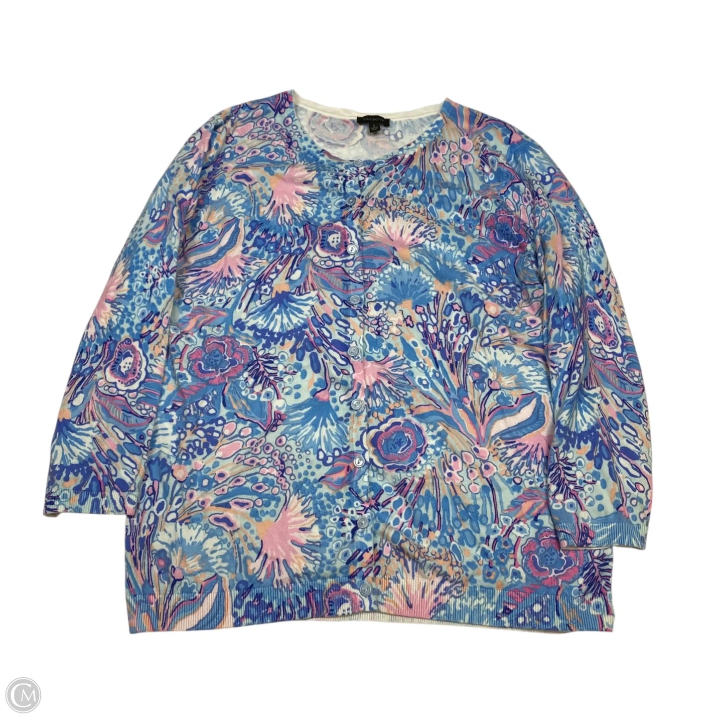 Cardigan By Talbots In Blue & Pink, Size: L