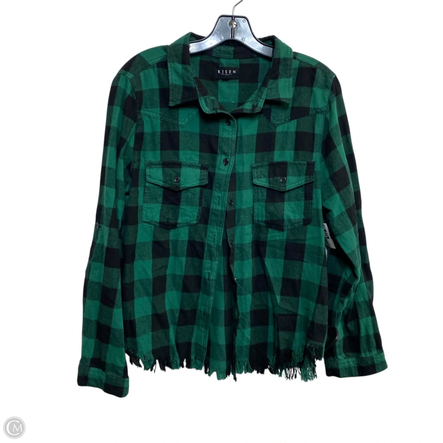 Top Long Sleeve By Risen In Black & Green, Size: L