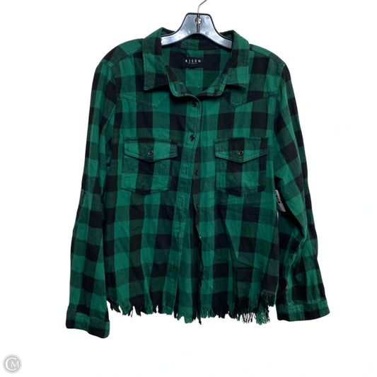 Top Long Sleeve By Risen In Black & Green, Size: L